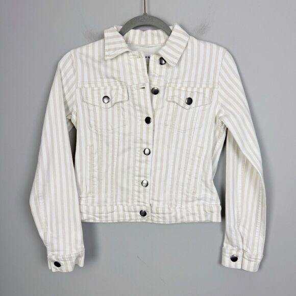 FRAME DENIM | Le Vintage Courtyard Stripe Denim Jscket Tan White Women’s Size XS - Picture 3 of 12